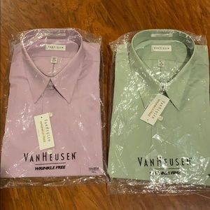 Lot of 2 Van Heusen poplin LS 18 and 17.5 neck